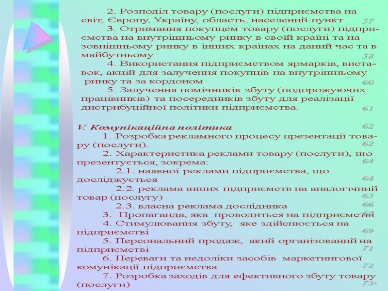 2. Розподіл товару (послуги) підприємства на світ, Європу, Україну, область, населений пункт  